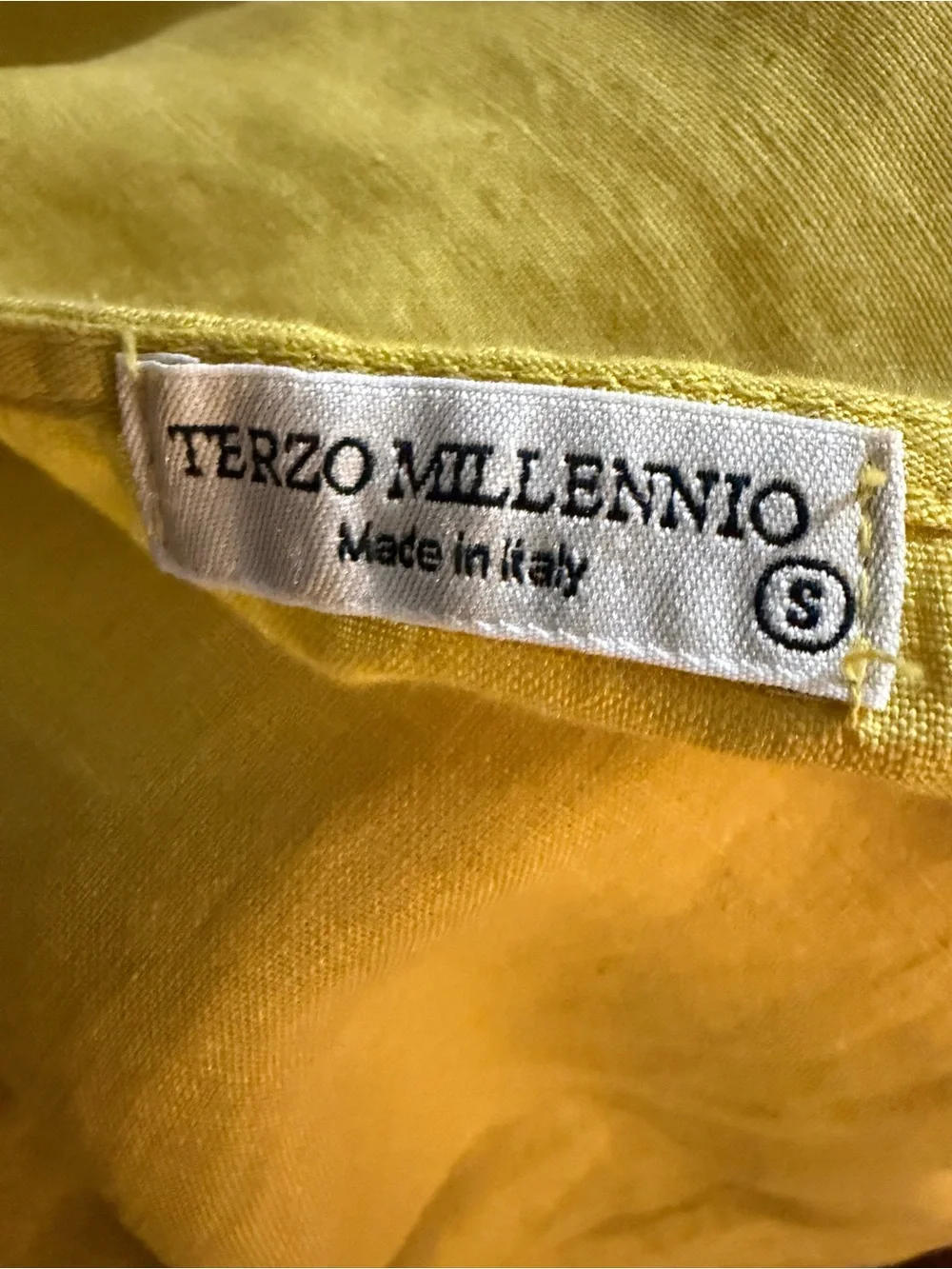 Terzo Millennio Linen Mustard Short-Sleeve Lace-Hem Top Size Small